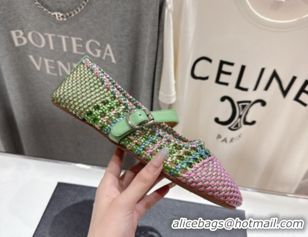 Best Grade Alaia Woven Ballet Flats Green/Purple 0827091