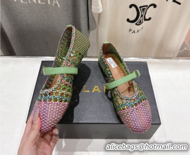 Best Grade Alaia Woven Ballet Flats Green/Purple 0827091