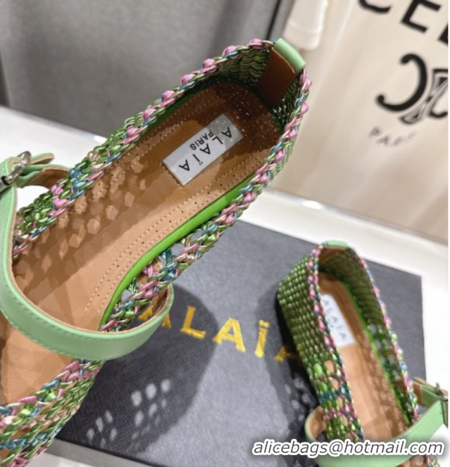 Best Grade Alaia Woven Ballet Flats Green/Purple 0827091