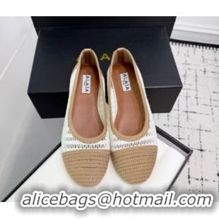 Low Cost Alaia Woven Ballet Flats Beige/White 0827094