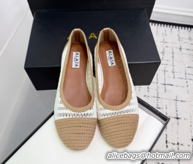 Low Cost Alaia Woven Ballet Flats Beige/White 0827094