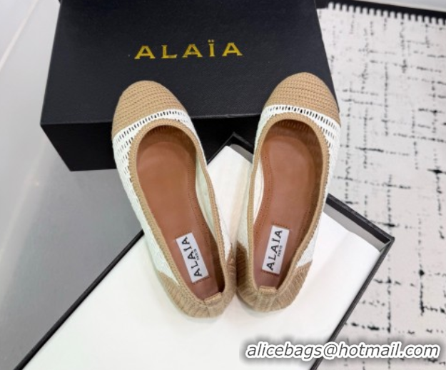 Low Cost Alaia Woven Ballet Flats Beige/White 0827094