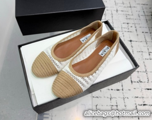 Low Cost Alaia Woven Ballet Flats Beige/White 0827094