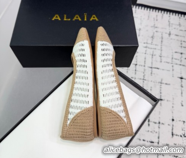 Low Cost Alaia Woven Ballet Flats Beige/White 0827094