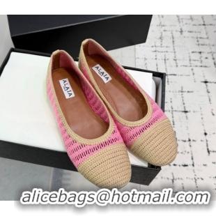 Luxurious Alaia Woven Ballet Flats Beige/Pink 0827095