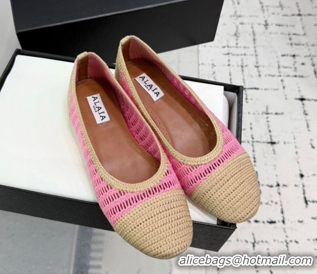 Luxurious Alaia Woven Ballet Flats Beige/Pink 0827095