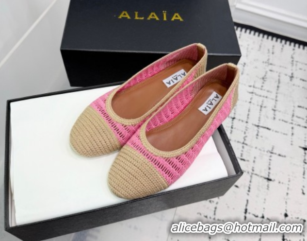 Luxurious Alaia Woven Ballet Flats Beige/Pink 0827095