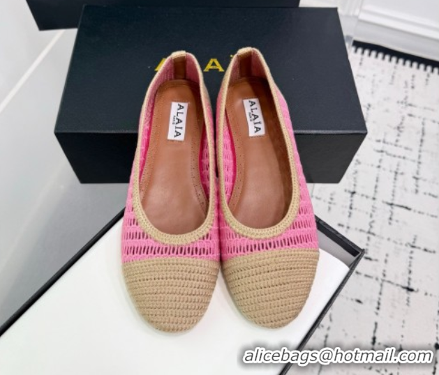 Luxurious Alaia Woven Ballet Flats Beige/Pink 0827095