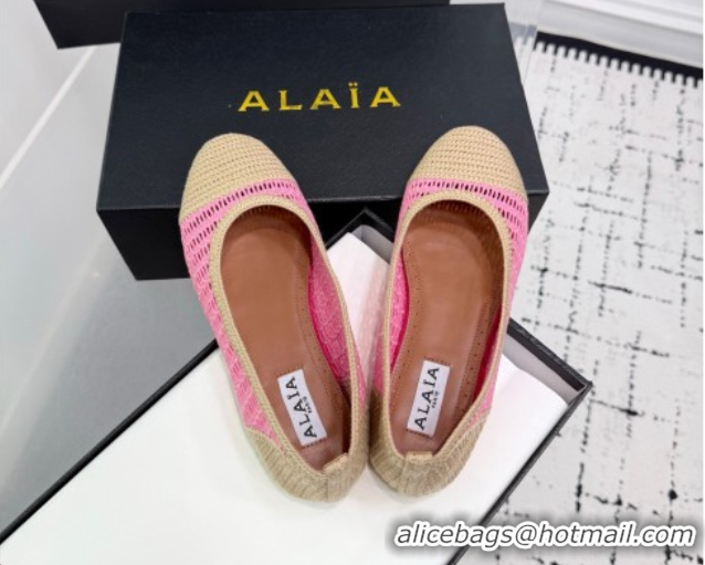 Luxurious Alaia Woven Ballet Flats Beige/Pink 0827095