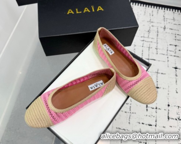 Luxurious Alaia Woven Ballet Flats Beige/Pink 0827095
