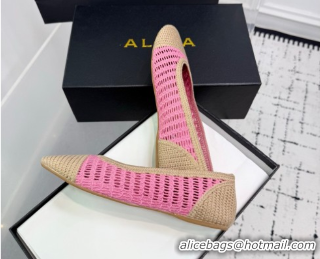 Luxurious Alaia Woven Ballet Flats Beige/Pink 0827095