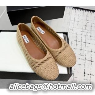 Charming Alaia Woven Ballet Flats Dark Beige 0827098