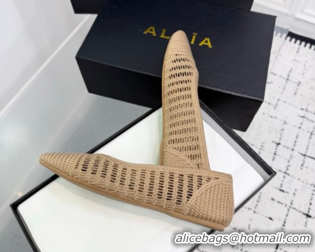 Charming Alaia Woven Ballet Flats Dark Beige 0827098