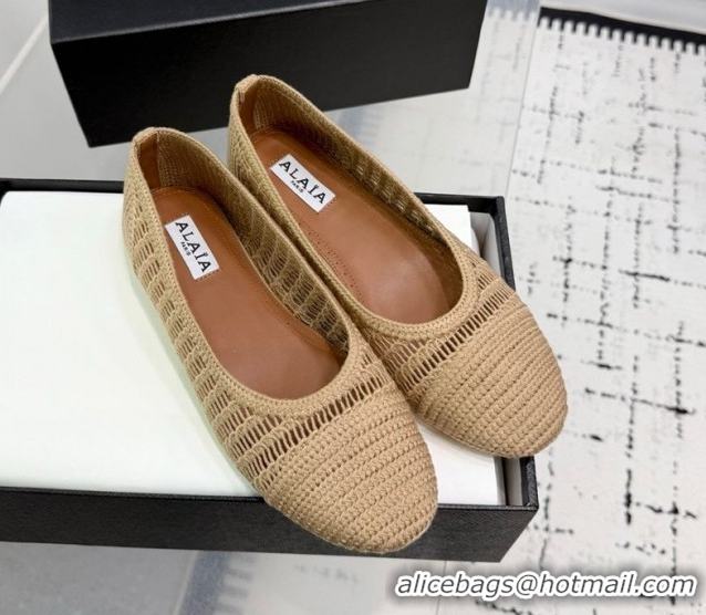 Charming Alaia Woven Ballet Flats Dark Beige 0827098