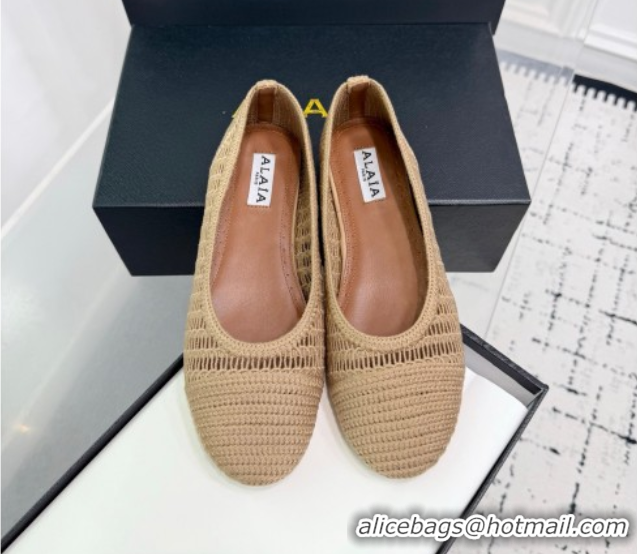 Charming Alaia Woven Ballet Flats Dark Beige 0827098