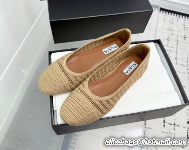Charming Alaia Woven Ballet Flats Dark Beige 0827098