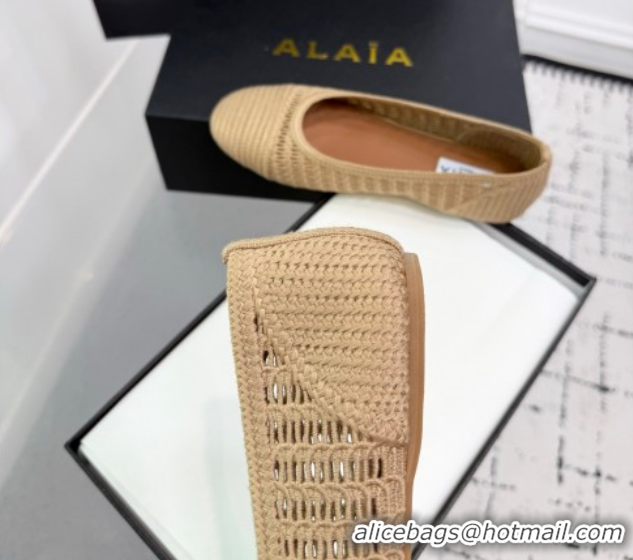 Charming Alaia Woven Ballet Flats Dark Beige 0827098