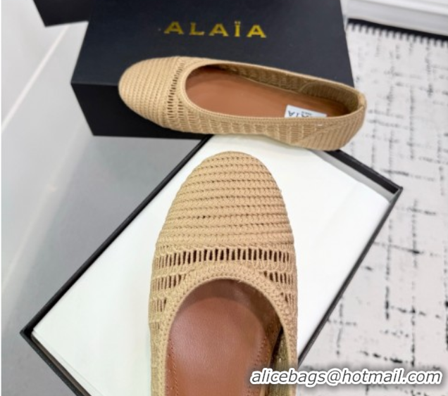 Charming Alaia Woven Ballet Flats Dark Beige 0827098