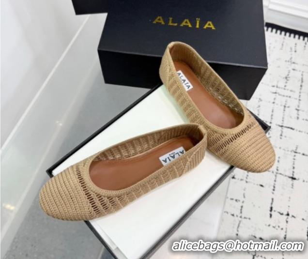 Charming Alaia Woven Ballet Flats Dark Beige 0827098