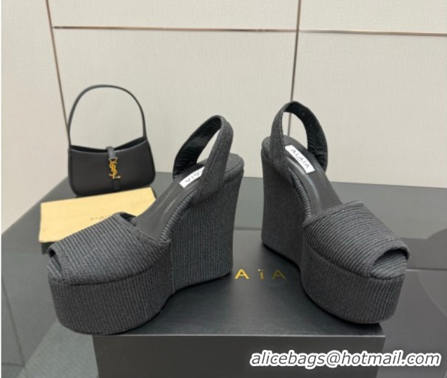 Cheap Price Alaia Wedge Sandals 11cm in Paper Straw Black 50827102