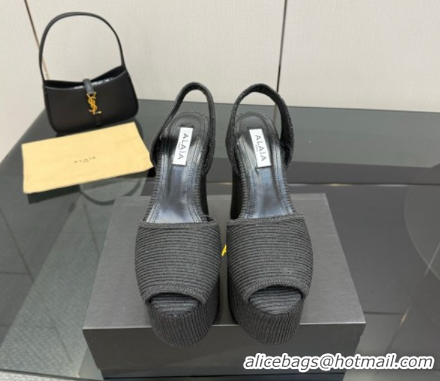 Cheap Price Alaia Wedge Sandals 11cm in Paper Straw Black 50827102