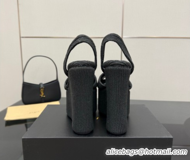 Cheap Price Alaia Wedge Sandals 11cm in Paper Straw Black 50827102