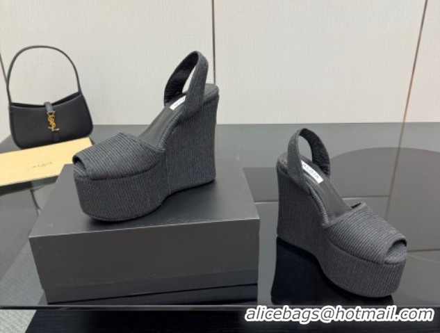 Cheap Price Alaia Wedge Sandals 11cm in Paper Straw Black 50827102