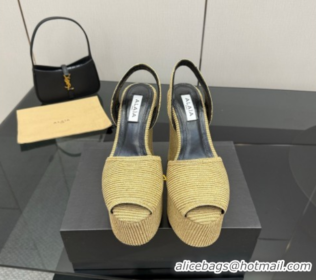 Good Looking Alaia Wedge Sandals 11cm in Paper Straw Beige 50827103
