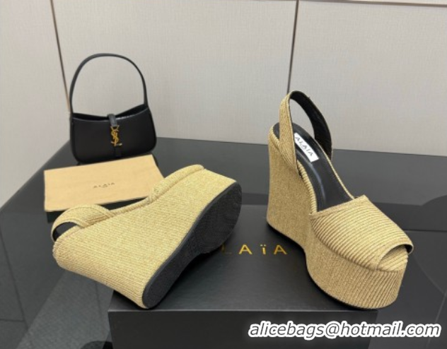 Good Looking Alaia Wedge Sandals 11cm in Paper Straw Beige 50827103