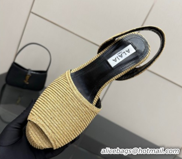 Good Looking Alaia Wedge Sandals 11cm in Paper Straw Beige 50827103