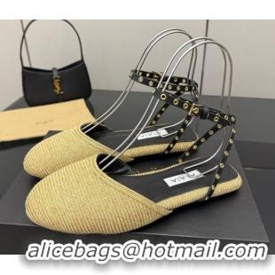 Low Price Alaia Flat Sandals with Ankle Strap in Paper Straw Beige 50827104