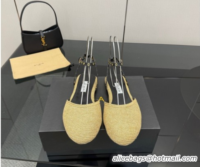Low Price Alaia Flat Sandals with Ankle Strap in Paper Straw Beige 50827104