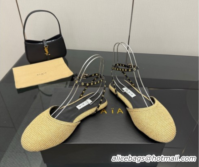 Low Price Alaia Flat Sandals with Ankle Strap in Paper Straw Beige 50827104