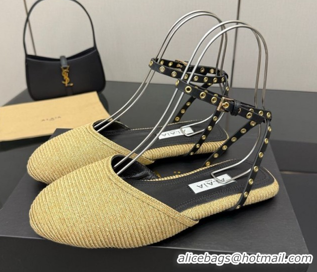 Low Price Alaia Flat Sandals with Ankle Strap in Paper Straw Beige 50827104