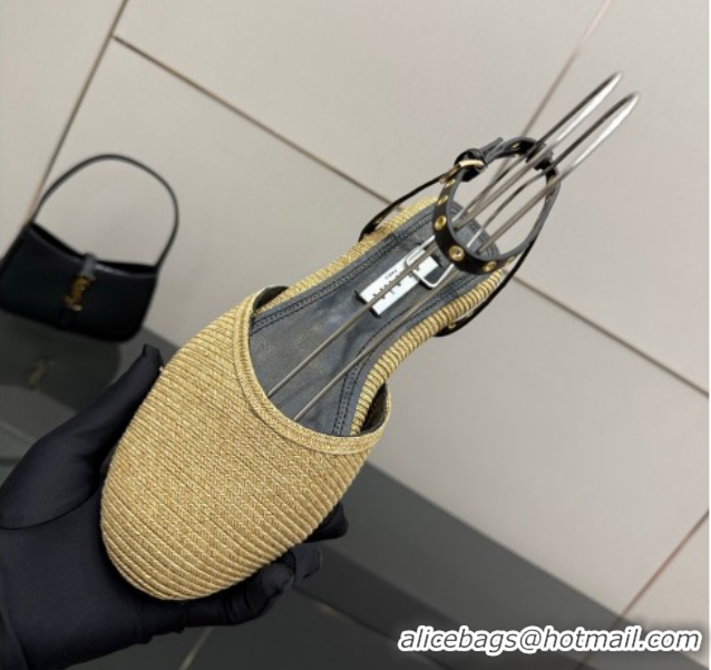 Low Price Alaia Flat Sandals with Ankle Strap in Paper Straw Beige 50827104