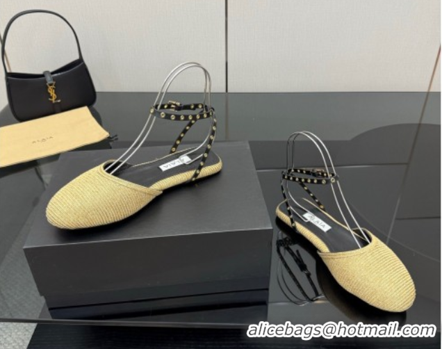 Low Price Alaia Flat Sandals with Ankle Strap in Paper Straw Beige 50827104