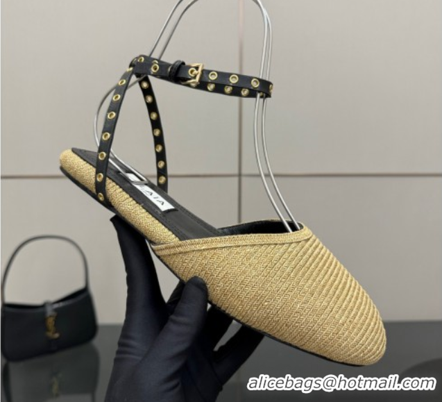 Low Price Alaia Flat Sandals with Ankle Strap in Paper Straw Beige 50827104