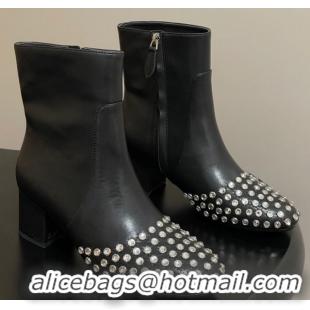 Big Discount Alaia Heel Ankled Boots 5.5cm in Calfskin Leather and Strass Black 0827106