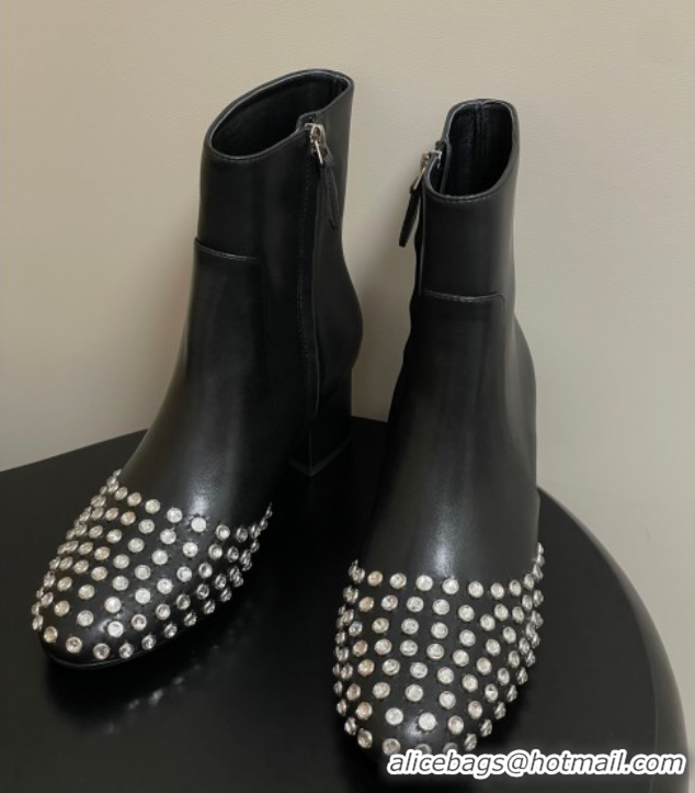 Big Discount Alaia Heel Ankled Boots 5.5cm in Calfskin Leather and Strass Black 0827106
