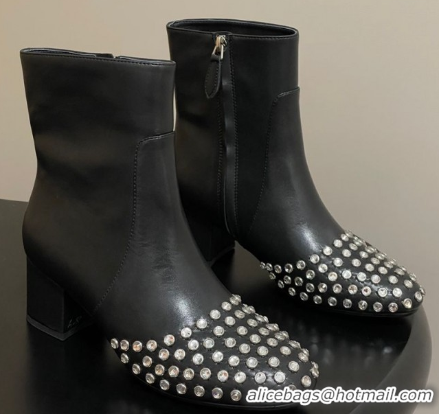 Big Discount Alaia Heel Ankled Boots 5.5cm in Calfskin Leather and Strass Black 0827106
