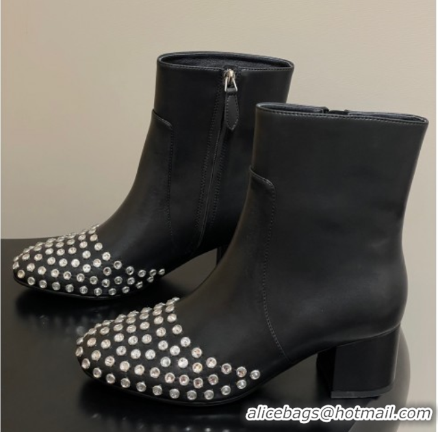 Big Discount Alaia Heel Ankled Boots 5.5cm in Calfskin Leather and Strass Black 0827106