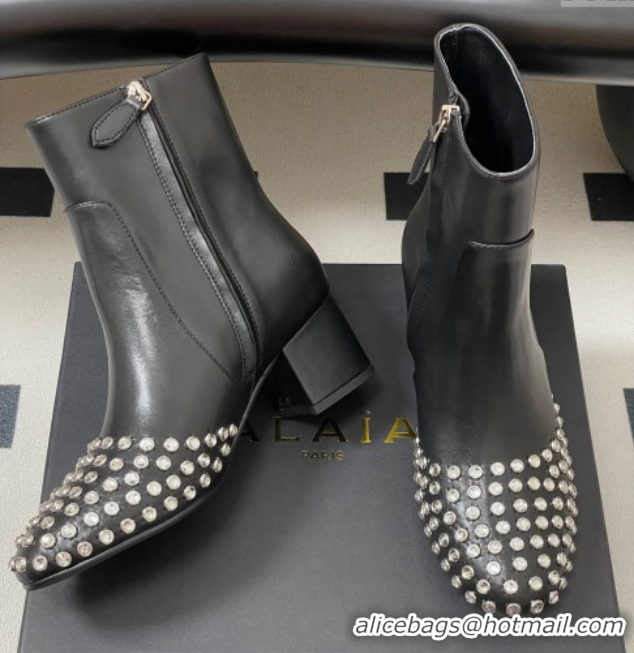 Big Discount Alaia Heel Ankled Boots 5.5cm in Calfskin Leather and Strass Black 0827106