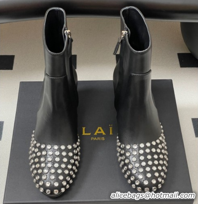 Big Discount Alaia Heel Ankled Boots 5.5cm in Calfskin Leather and Strass Black 0827106