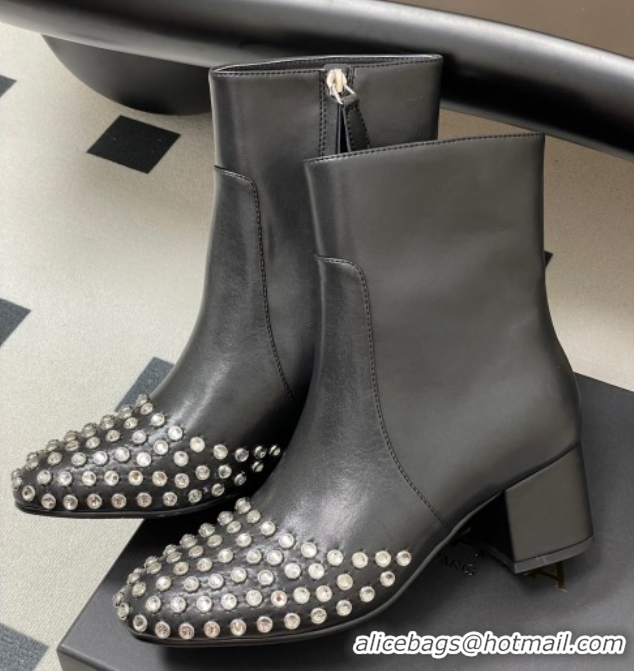 Big Discount Alaia Heel Ankled Boots 5.5cm in Calfskin Leather and Strass Black 0827106