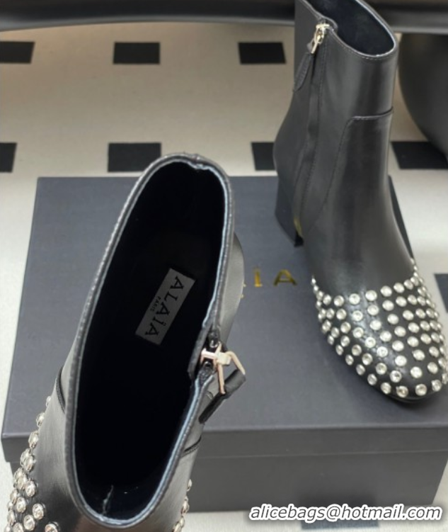 Big Discount Alaia Heel Ankled Boots 5.5cm in Calfskin Leather and Strass Black 0827106
