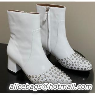 Grade Alaia Heel Ankled Boots 5.5cm in Calfskin Leather and Strass White 0827107