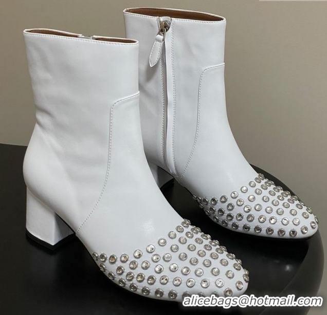 Grade Alaia Heel Ankled Boots 5.5cm in Calfskin Leather and Strass White 0827107