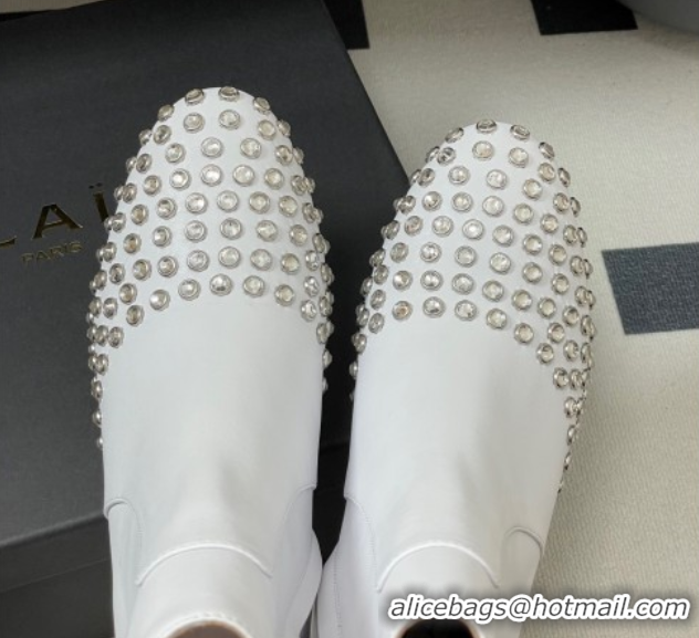 Grade Alaia Heel Ankled Boots 5.5cm in Calfskin Leather and Strass White 0827107