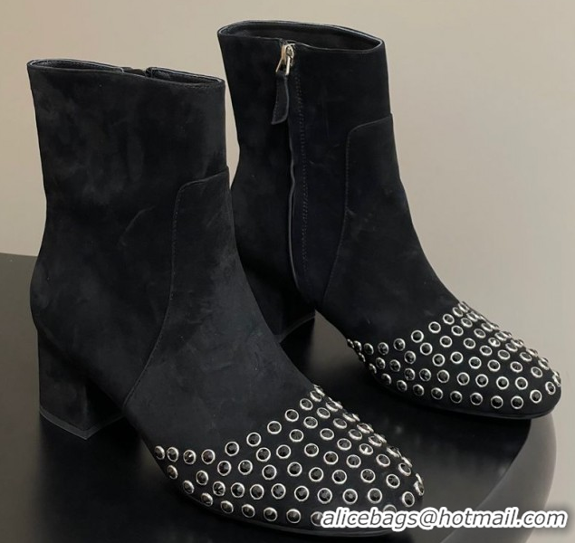 Unique Style Alaia Heel Ankled Boots 5.5cm in Suede and Strass Black 2025 AL082706 0827108