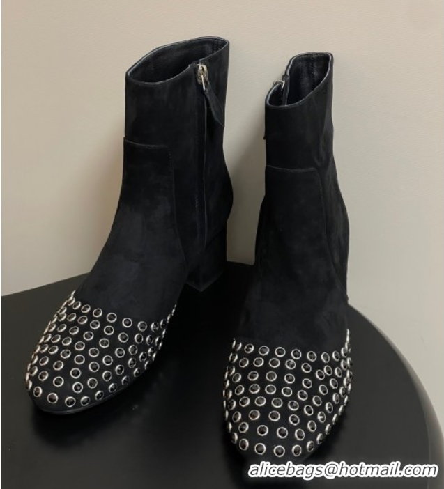 Unique Style Alaia Heel Ankled Boots 5.5cm in Suede and Strass Black 2025 AL082706 0827108